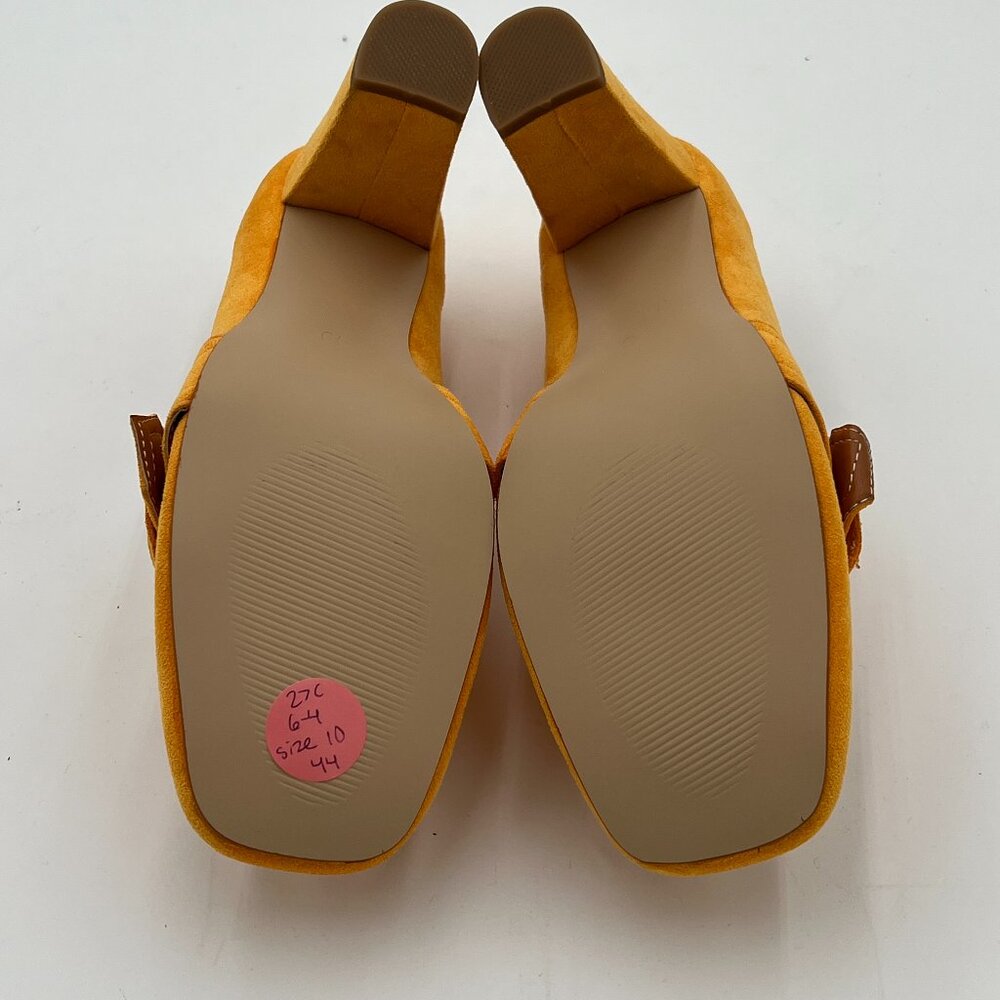 YDN Yellow Chunky High Heels Square Toe Loafer Shoes Slip On Suede Office Pumps - Picture 6 of 6